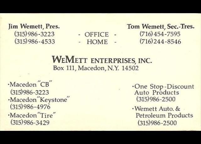 Wemett Enterprises business card